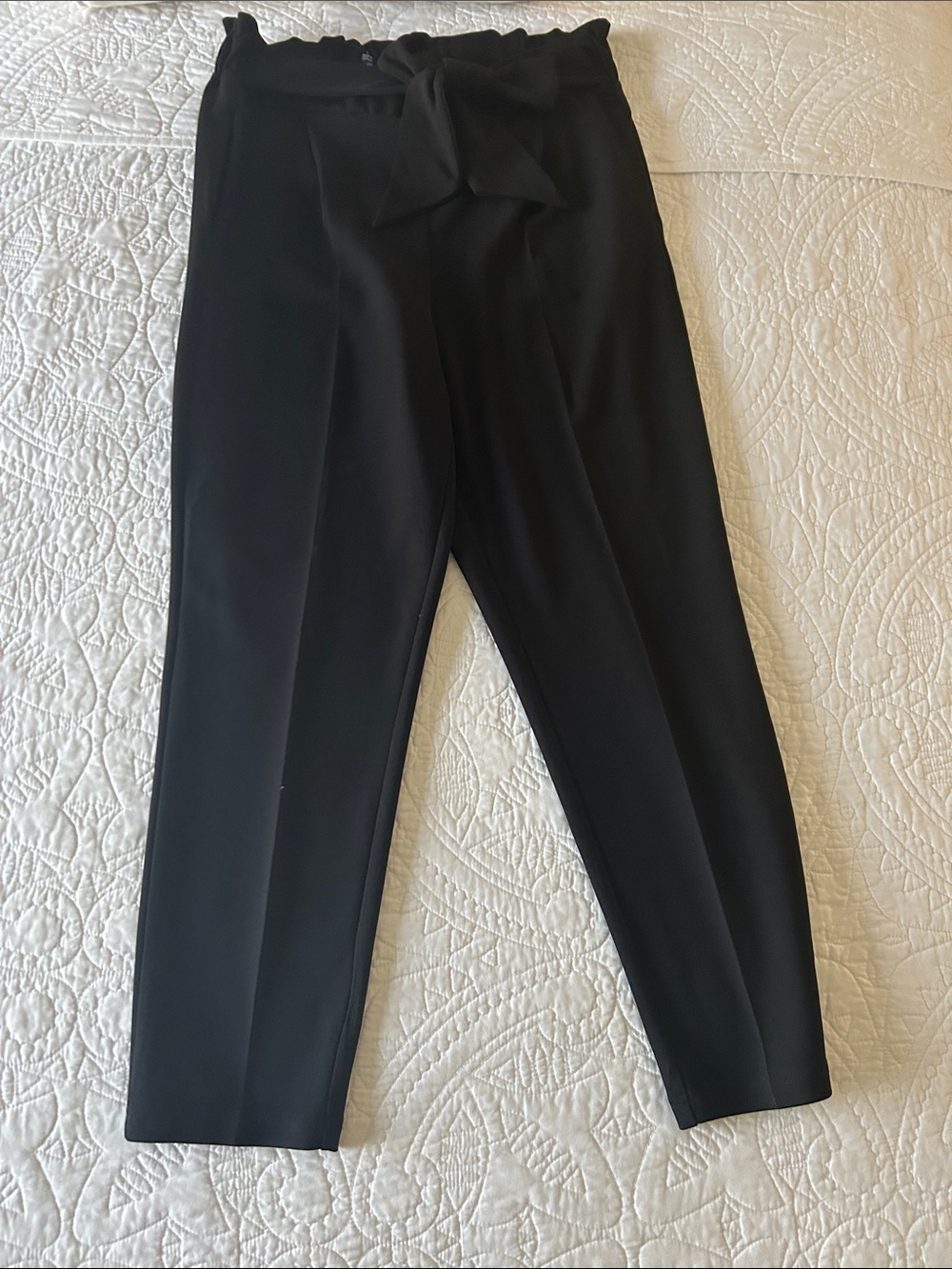 High-Rise Black Paperbag Tie Trousers for Women